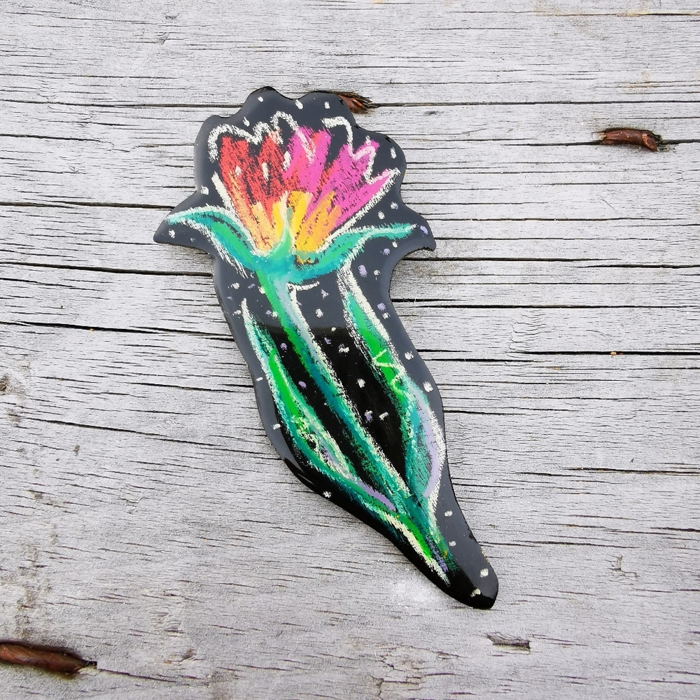 Hand Painted Wooden Floral Brooch Pin